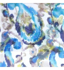 Blue green brown white color traditional digital random designs abstract flower leaf fruits patterns poly fabric sheer curtain